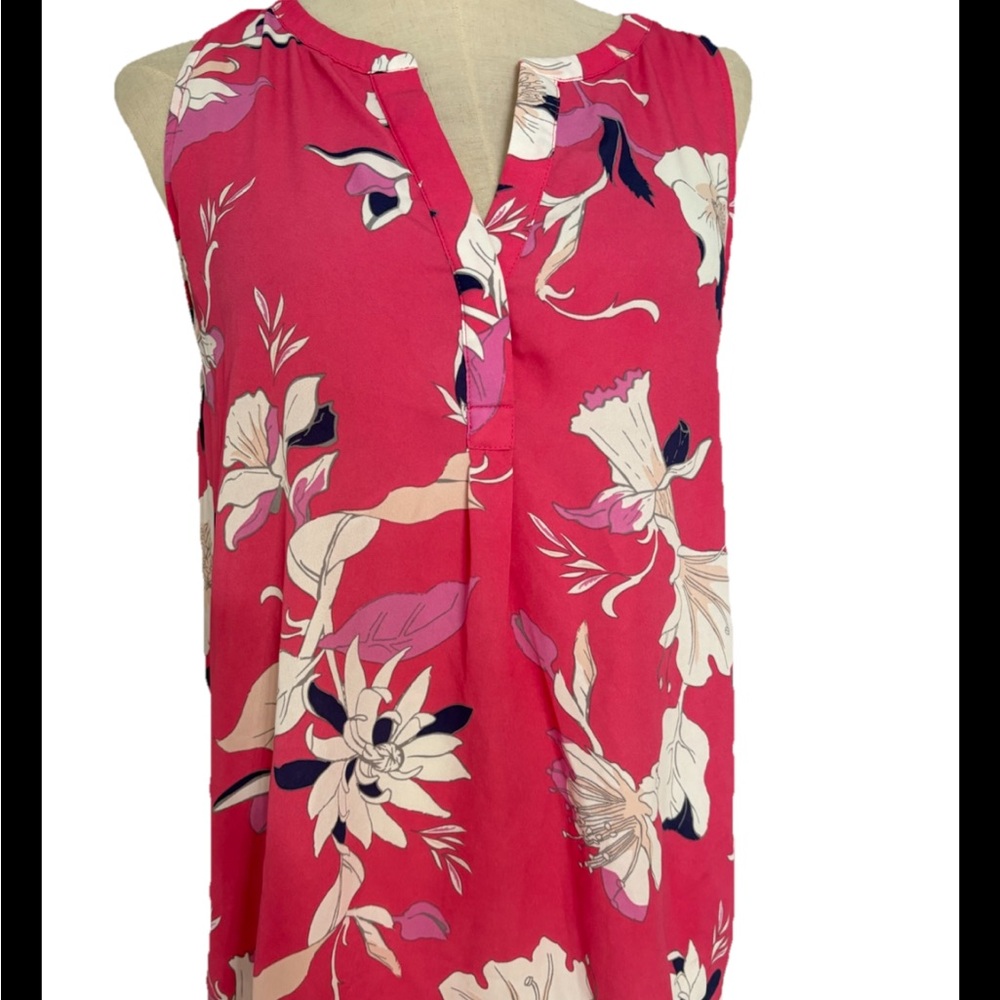 Eliane Rose Women’s Large Pink Floral Business Work Sleeveless Blouse